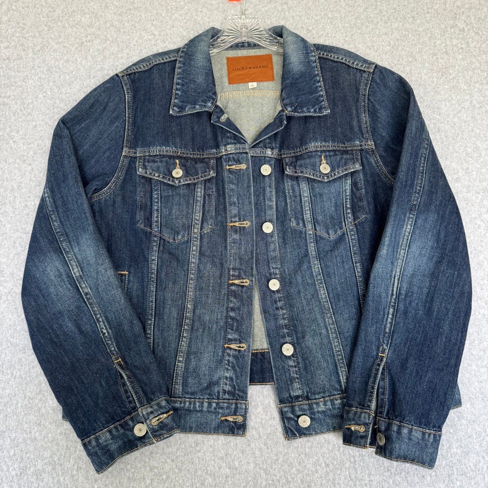 Lucky Brand Denim Trucker Jacket Womens Large Blue Good Classic Dark Wash